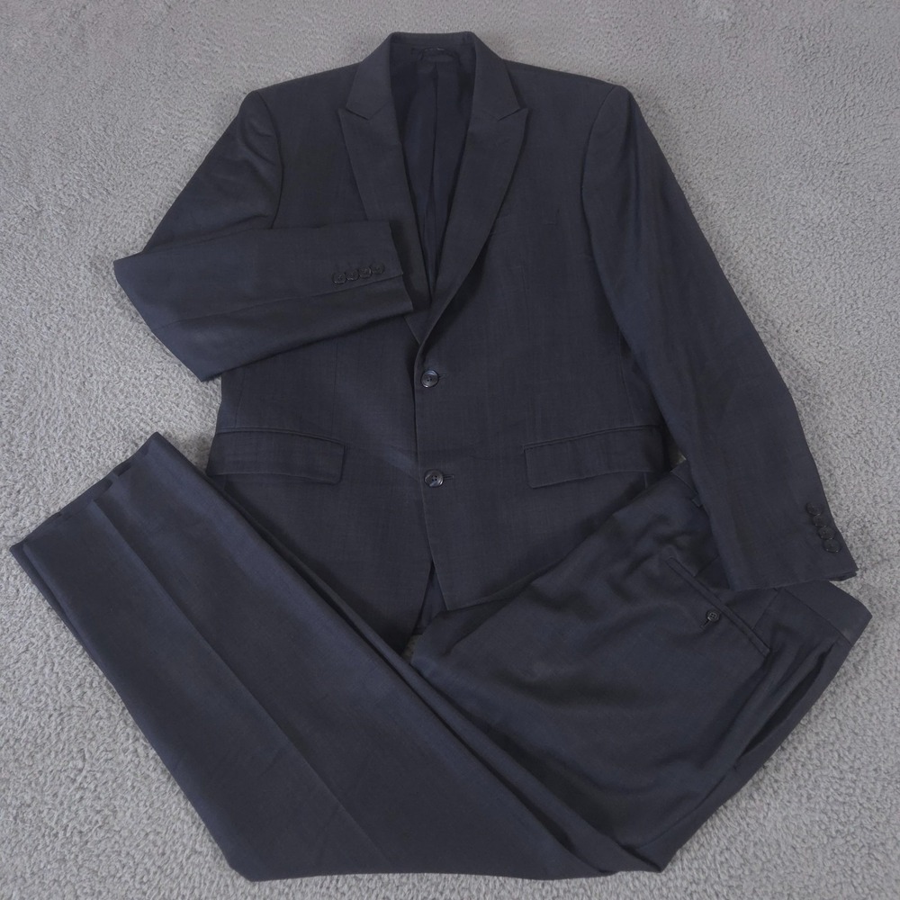 Bar III 2-Piece Suit Mens 42R Pants 34x32 Gray Slim Fit Slacks Blazer Jacket